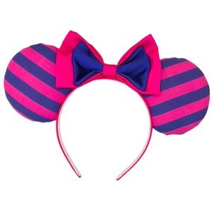 Pink and Blue Striped Cat Headband Ears with Bow